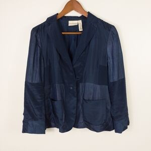 Pure DKNY 100% Silk Navy Blazer With Patchwork Details Size Small
